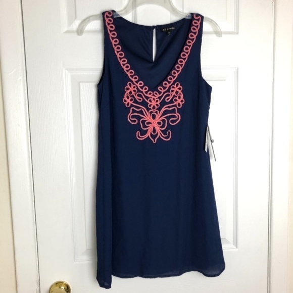 NEW As U Wish Navy Embroidered Mini Dress Women Size XS - Picture 1 of 6